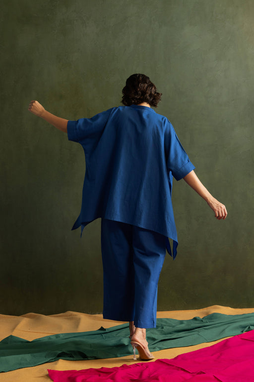 Royal Blue Cotton Linen Kaftan Style Co-Ord Set