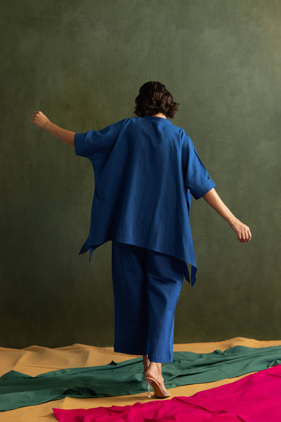 Royal Blue Cotton Linen Kaftan Style Co-Ord Set