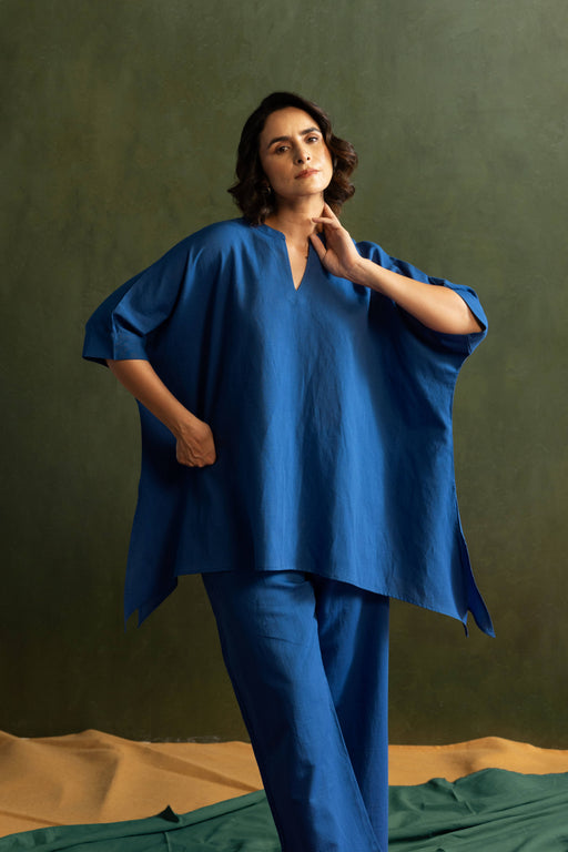 Royal Blue Cotton Linen Kaftan Style Co-Ord Set