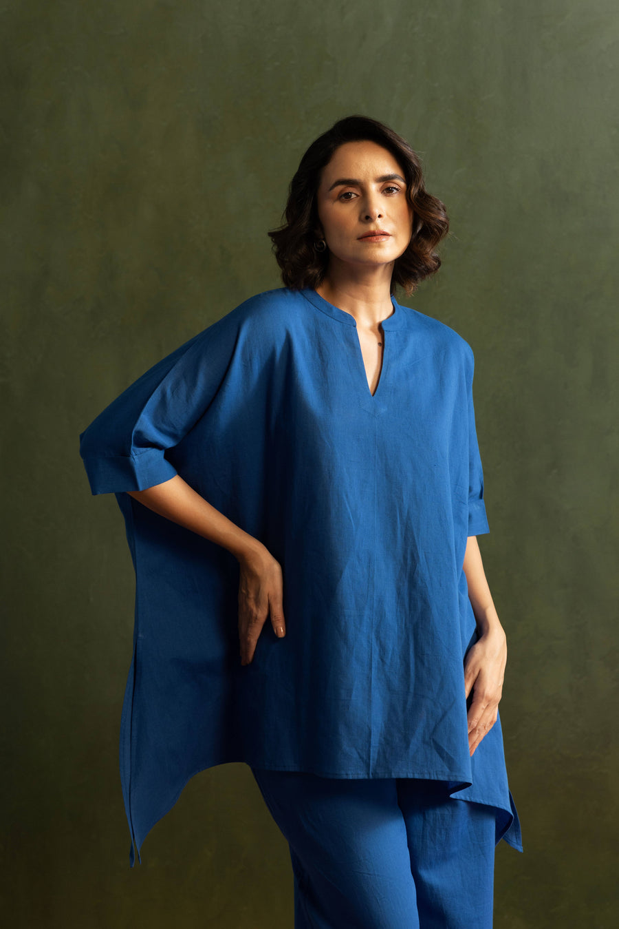 Royal Blue Cotton Linen Kaftan Style Co-Ord Set