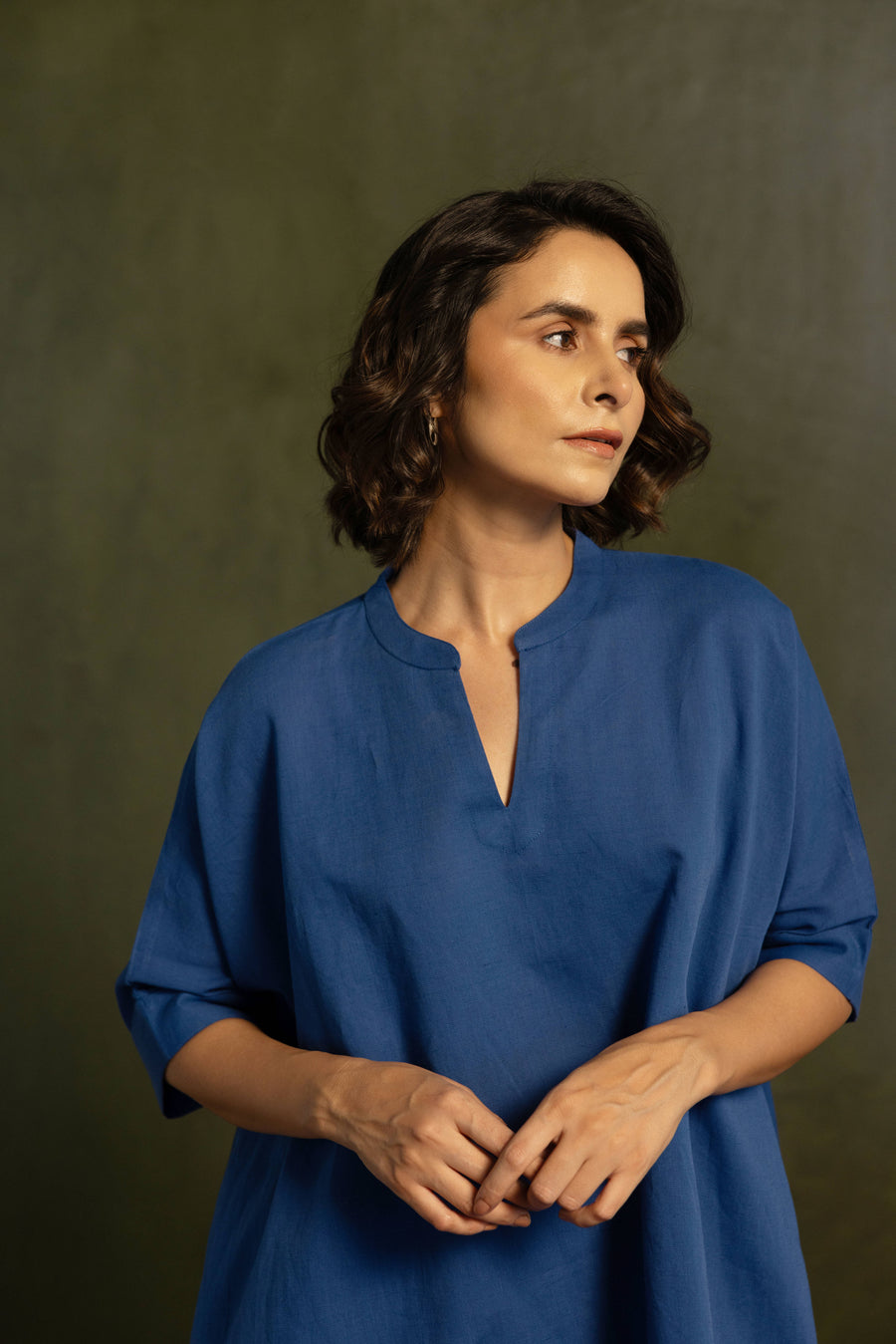 Royal Blue Cotton Linen Kaftan Style Co-Ord Set