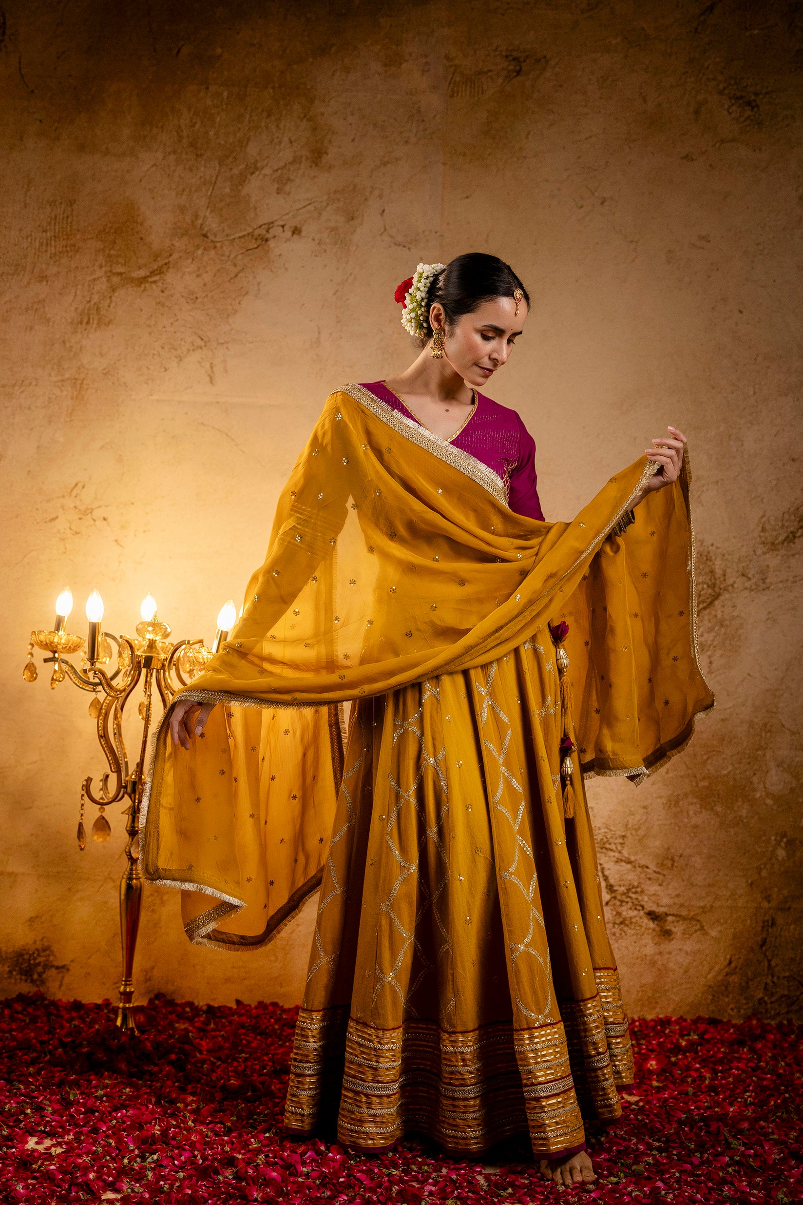 Mustard Embroidered Lehenga Set