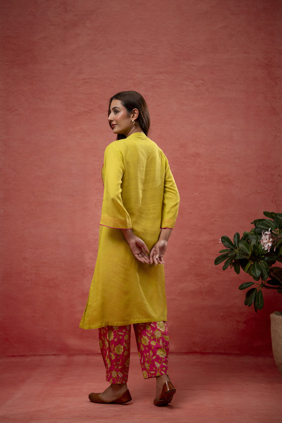 Parrot Green Viscose Linen Co-Ord Set with Bead Work