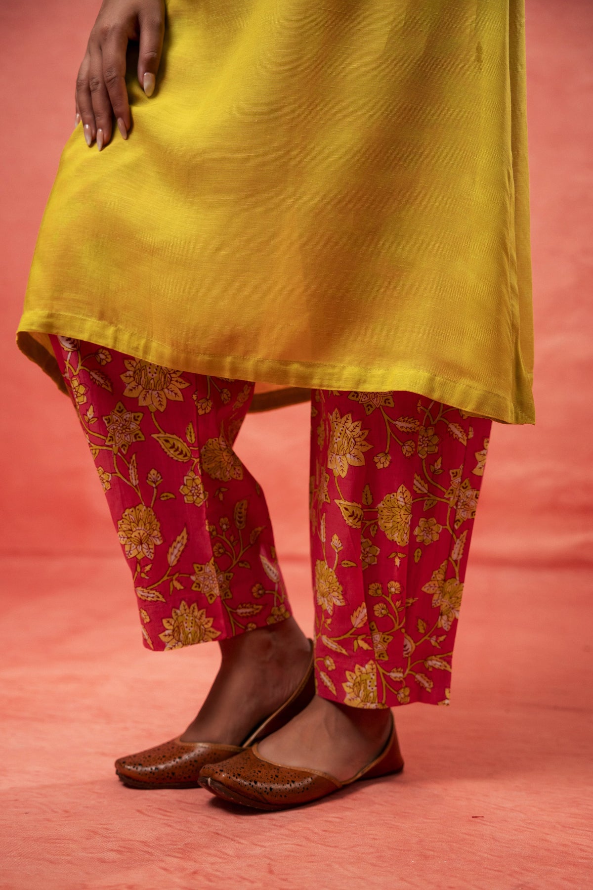 Parrot Green Viscose Linen Co-Ord Set with Bead Work