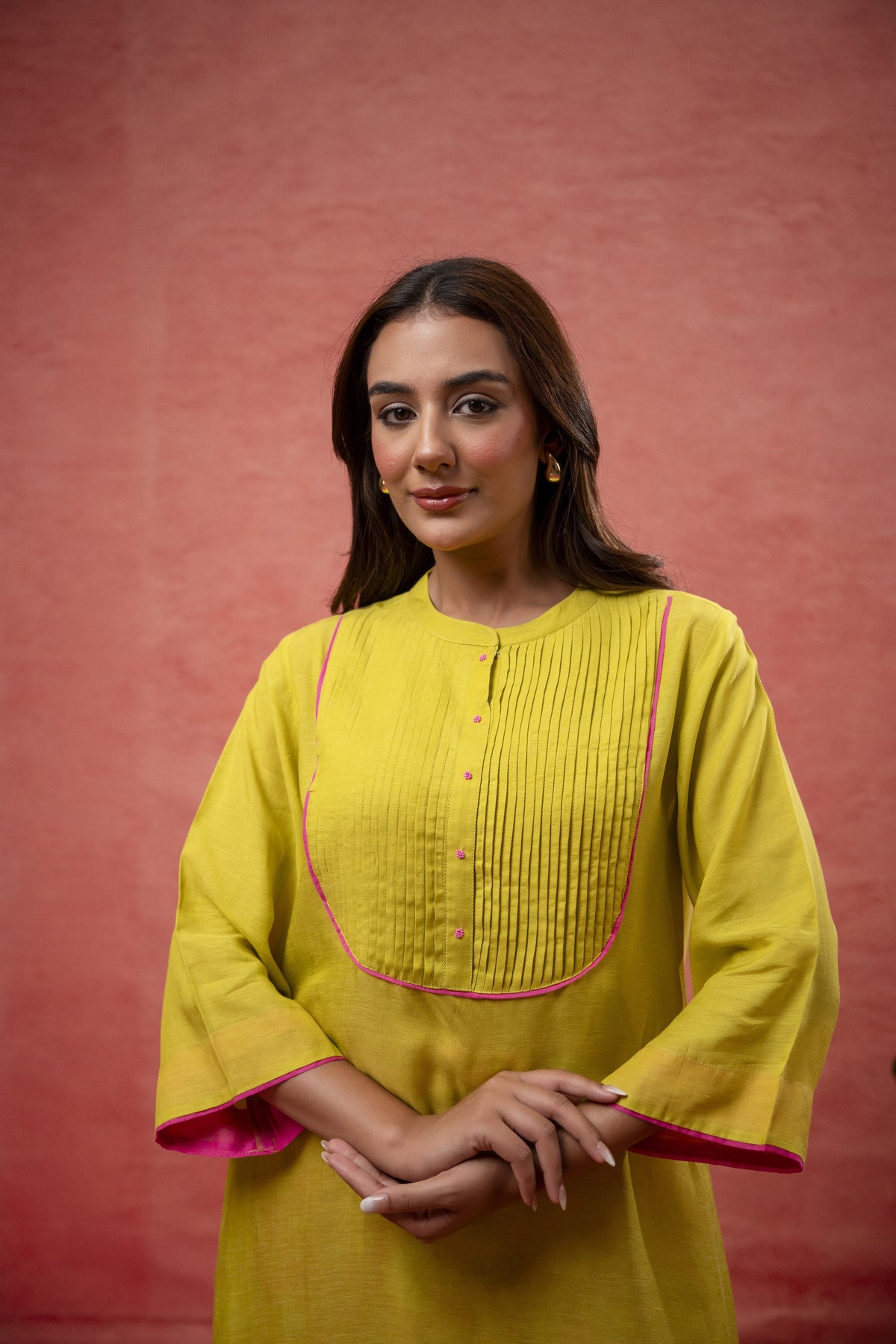 Parrot Green Viscose Linen Co-Ord Set with Bead Work