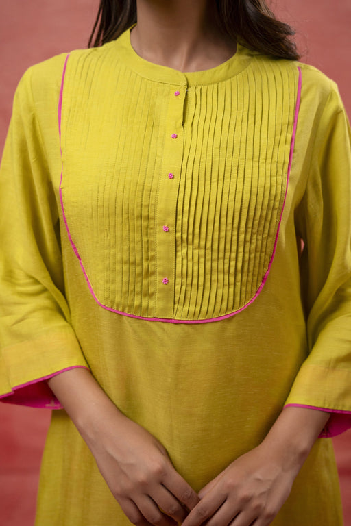 Parrot Green Viscose Linen Co-Ord Set with Bead Work