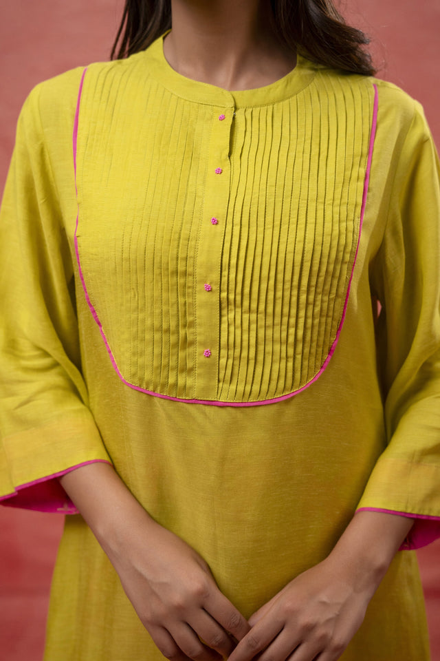 Parrot Green Viscose Linen Co-Ord Set with Bead Work