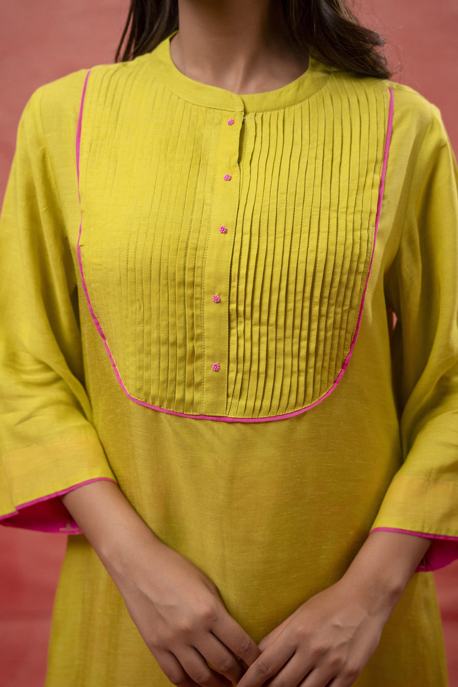 Parrot Green Viscose Linen Co-Ord Set with Bead Work