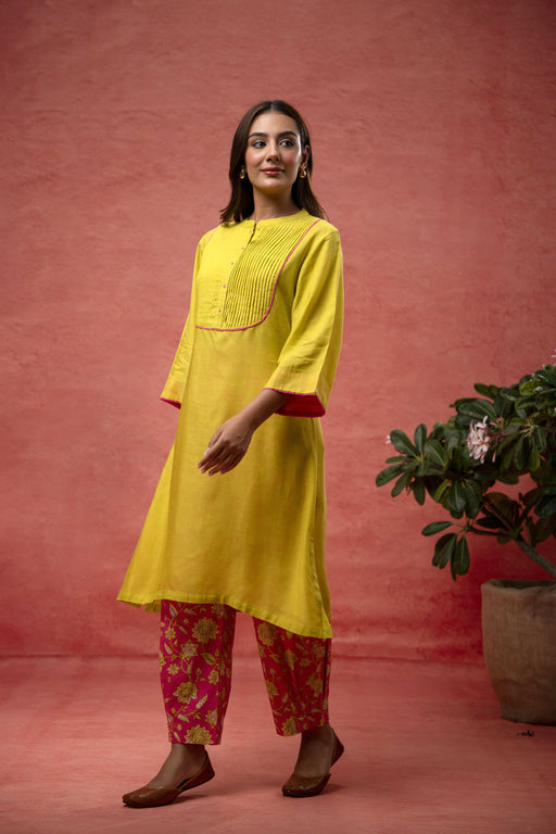 Parrot Green Viscose Linen Co-Ord Set with Bead Work