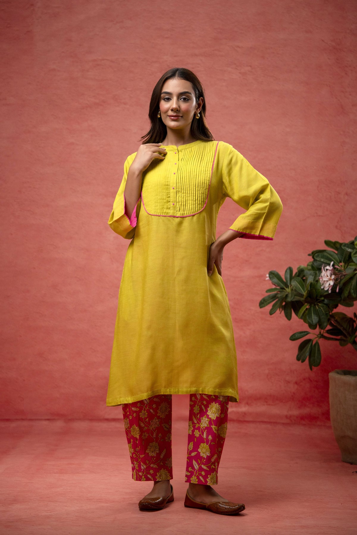 Parrot Green Viscose Linen Co-Ord Set with Bead Work
