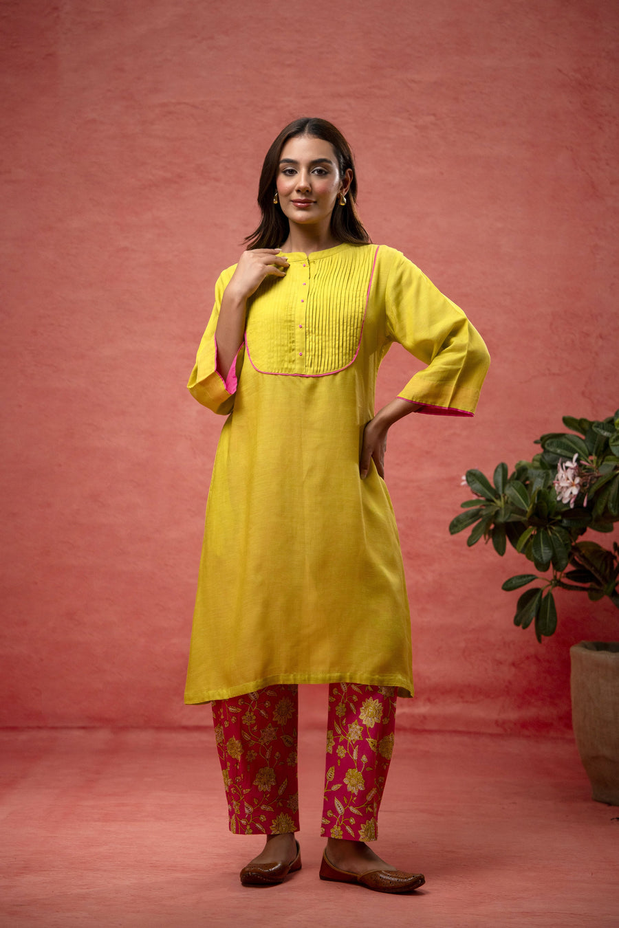 Parrot Green Viscose Linen Co-Ord Set with Bead Work