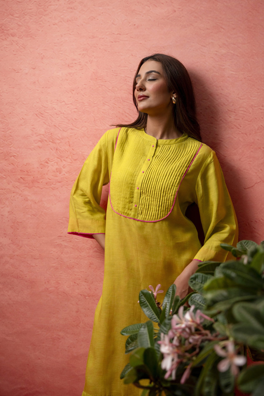 Parrot Green Viscose Linen Co-Ord Set with Bead Work