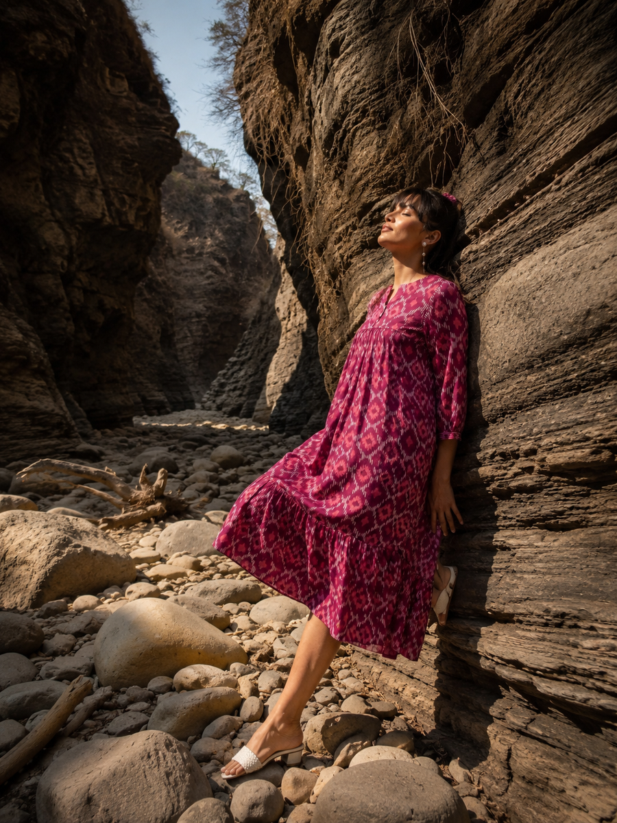 Purple Ikhat Print Dress