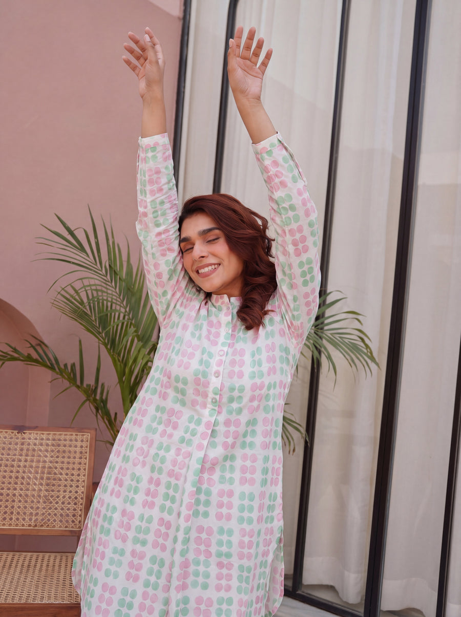 Pink & Green Block Printed Cotton Co-Ord Set with Salwar