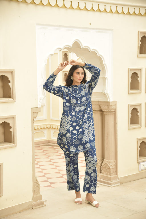Indigo Dabu Printed Cotton Co-Ord Set