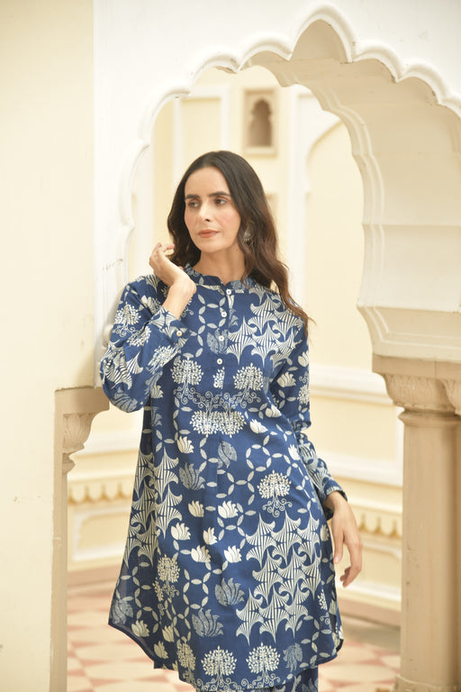 Indigo Dabu Printed Cotton Co-Ord Set