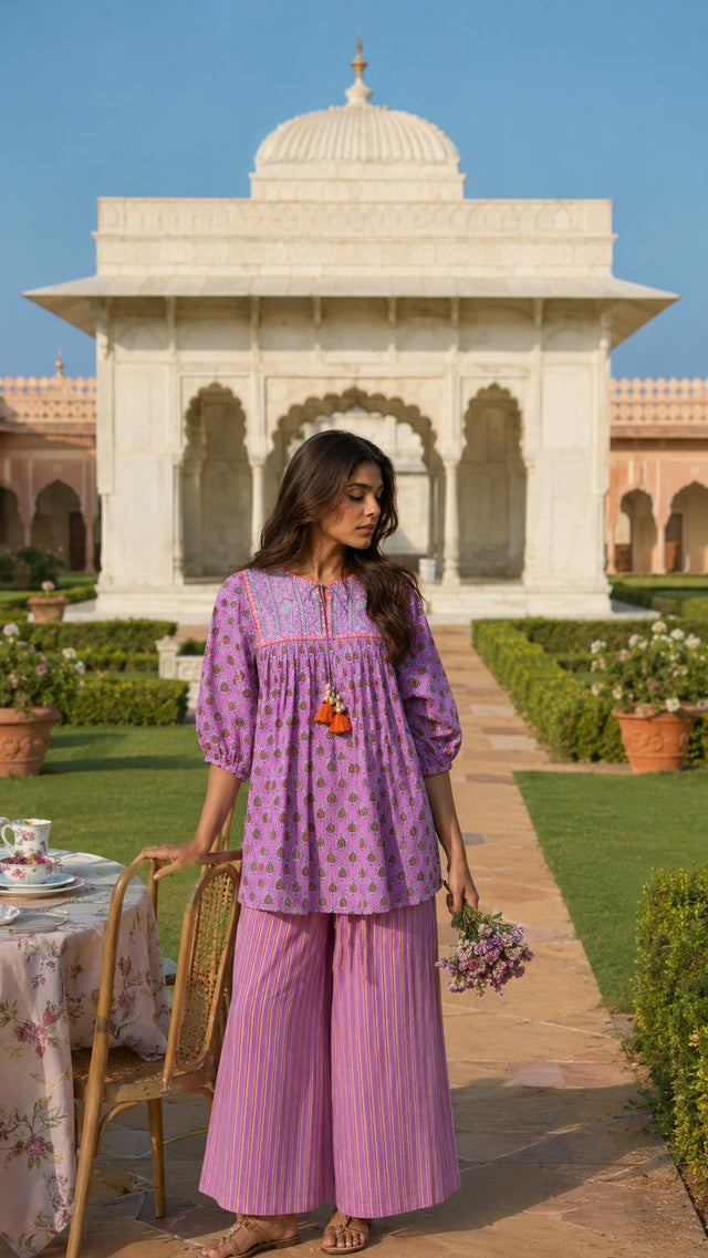 Pink Block Printed Cotton Co-Ord Set