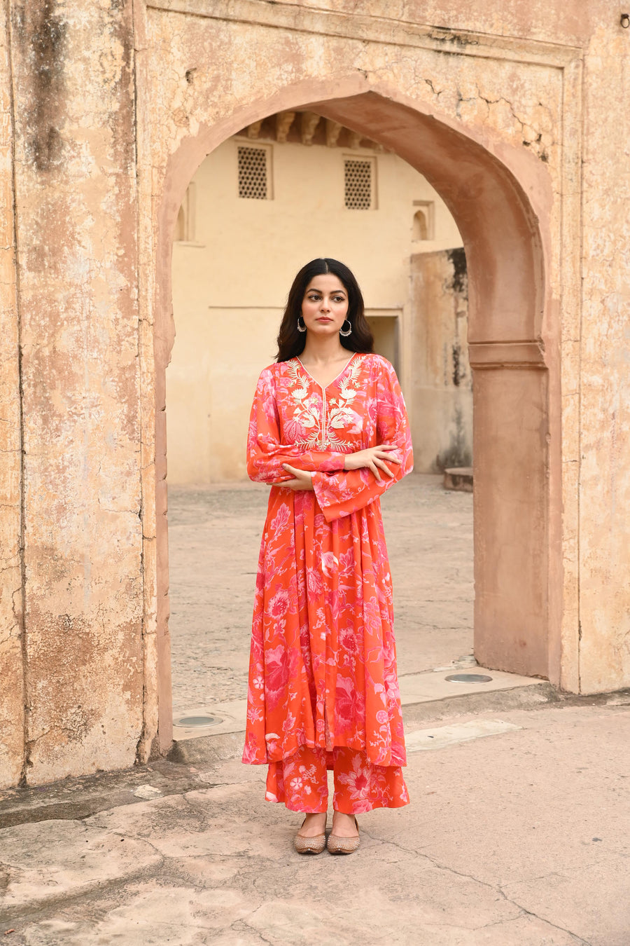 Orange Modal Embroidered Co-Ord Set