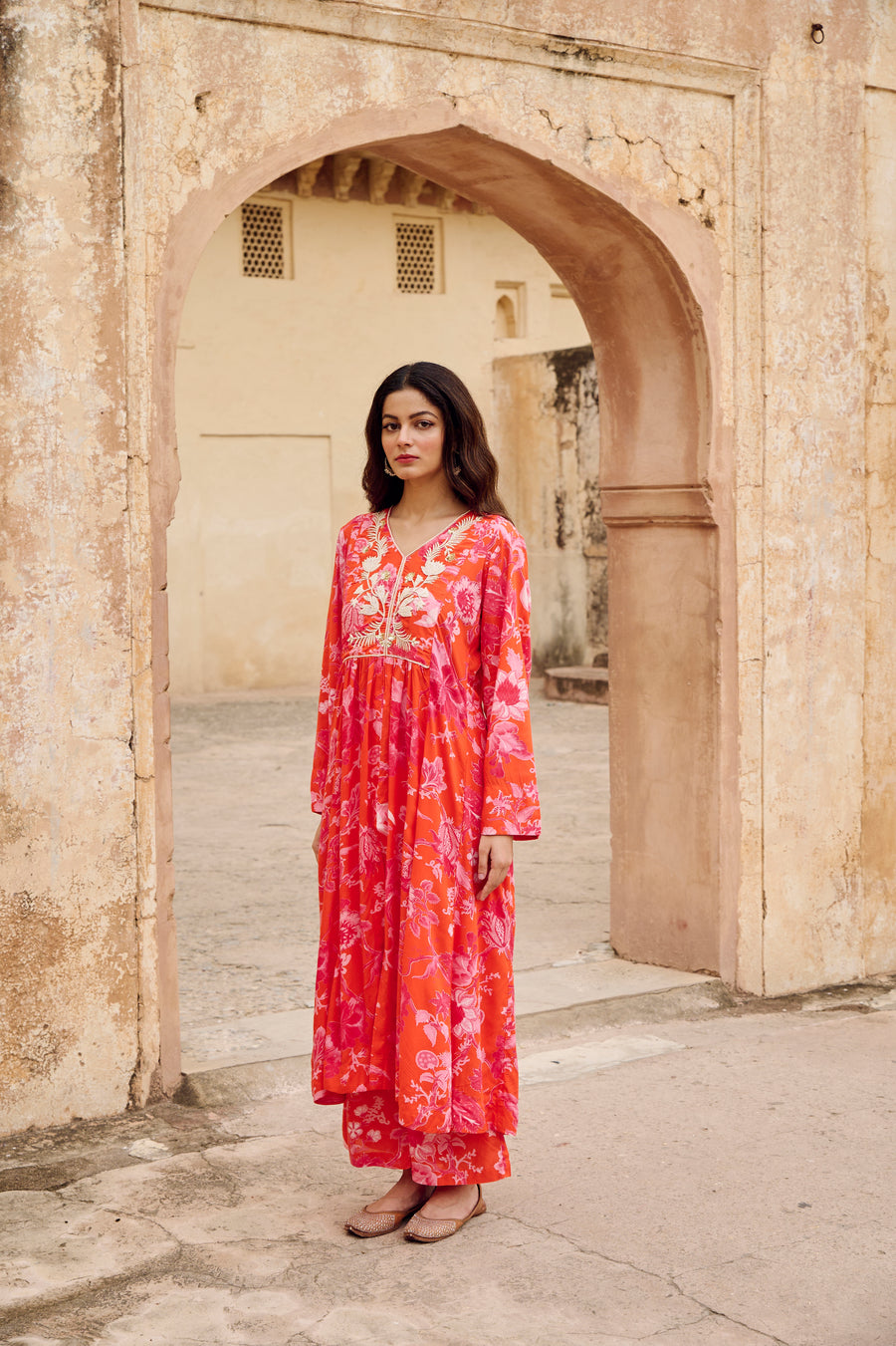 Orange Modal Embroidered Co-Ord Set