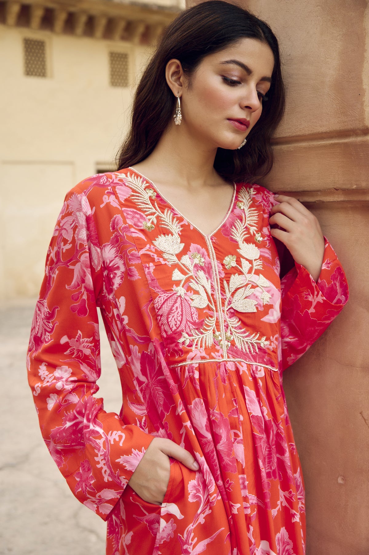 Orange Modal Embroidered Co-Ord Set