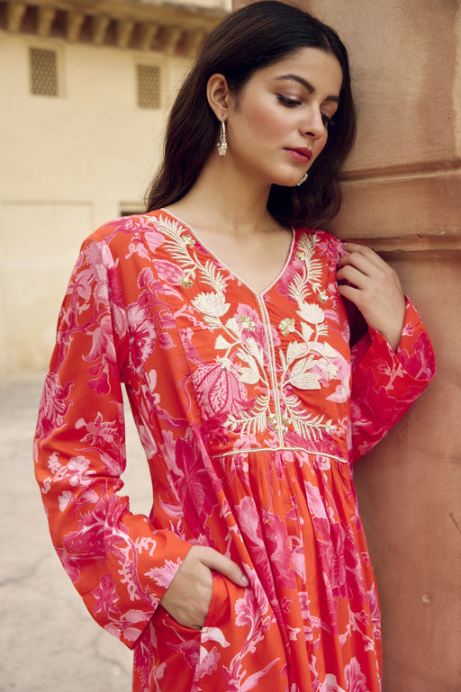 Orange Modal Embroidered Co-Ord Set