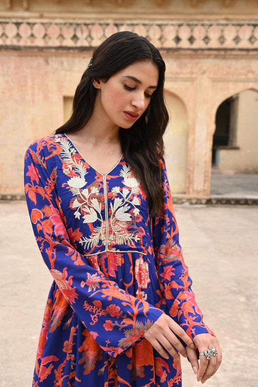 Royal Blue Modal Embroidered Co-Ord Set
