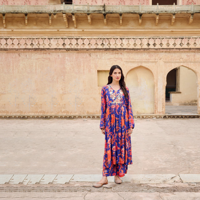 Royal Blue Modal Embroidered Co-Ord Set