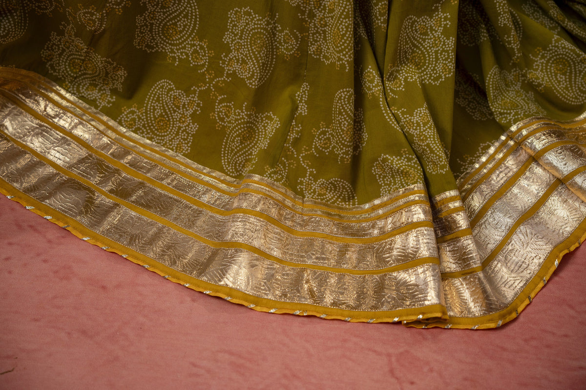 Green Cotton Skirt Set with Gota Patti Lace Work & Organza Dupatta