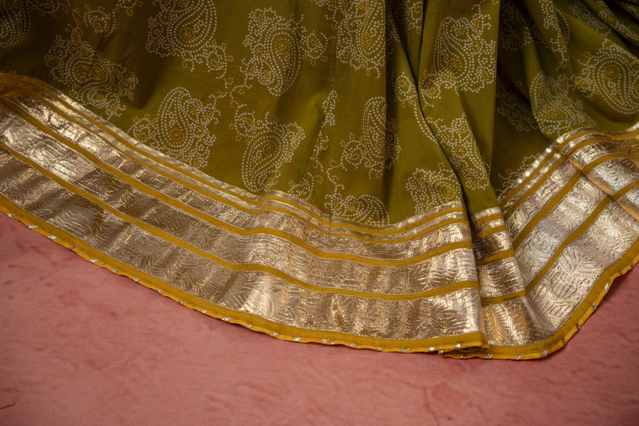 Green Cotton Skirt Set with Gota Patti Lace Work & Organza Dupatta