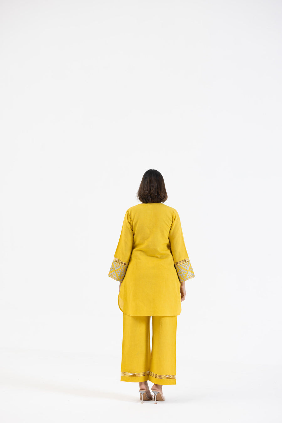 Yellow Linen Embroidered Sleeves Co-Ord Set