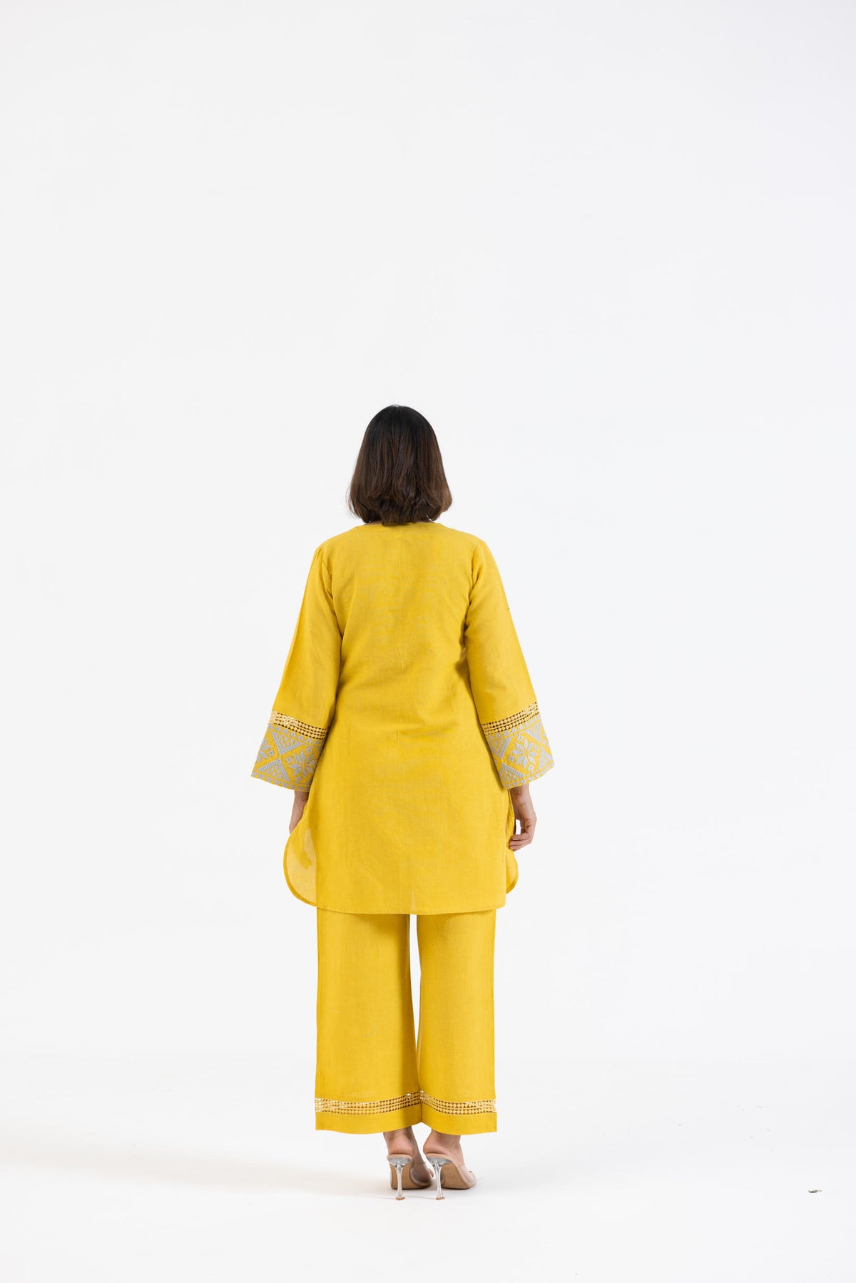 Yellow Linen Embroidered Sleeves Co-Ord Set