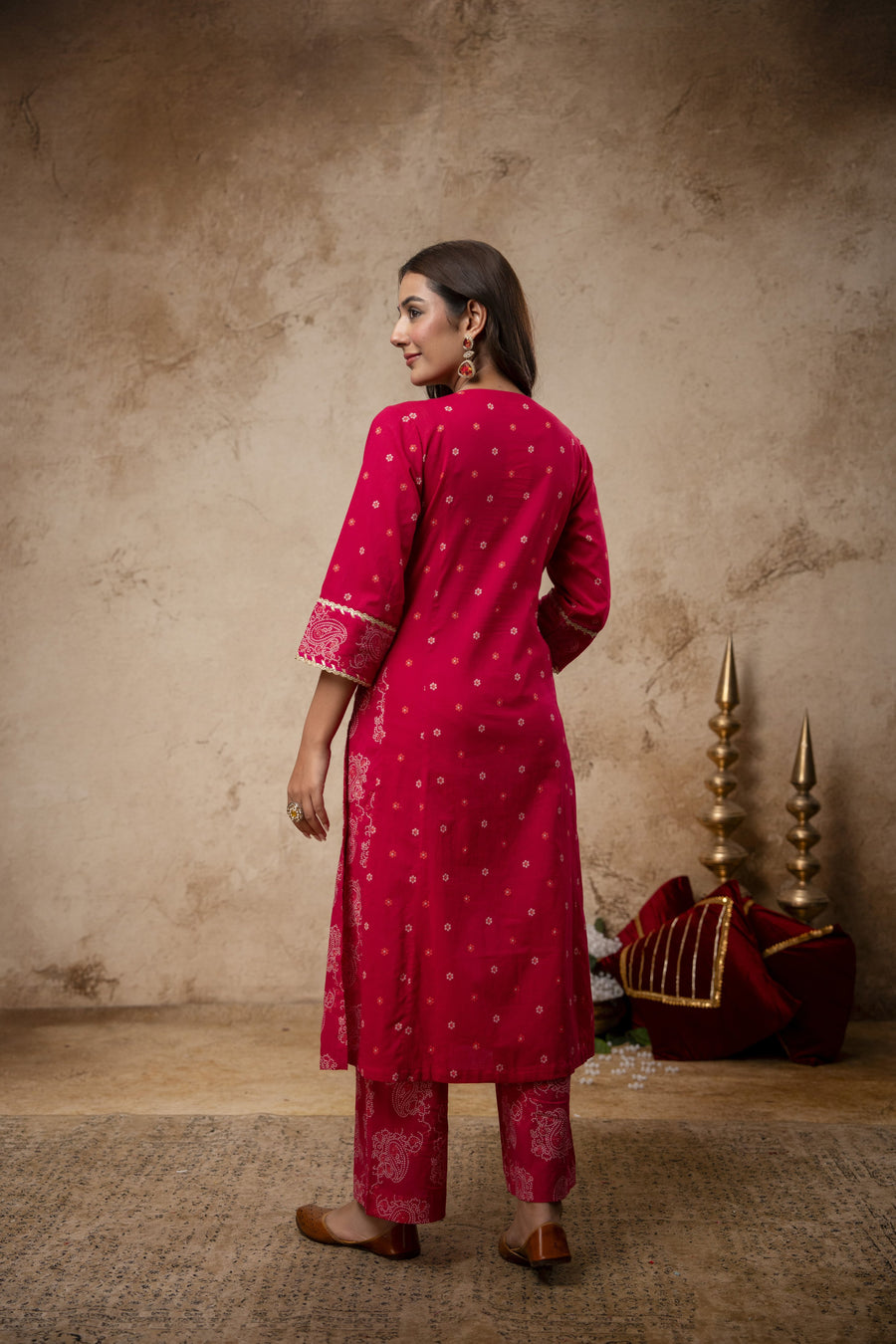Rani Cotton Suit Set with Gota Patti Work & Kota Doria Dupatta