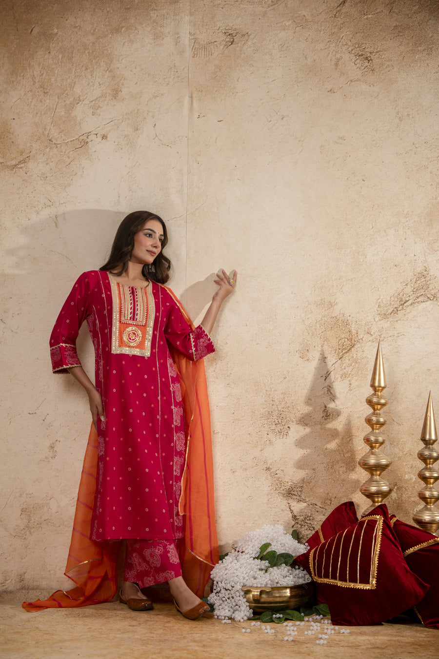 Rani Cotton Suit Set with Gota Patti Work & Kota Doria Dupatta