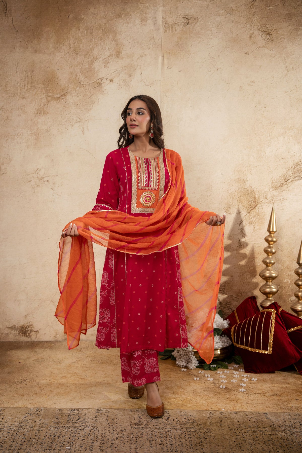 Rani Cotton Suit Set with Gota Patti Work & Kota Doria Dupatta