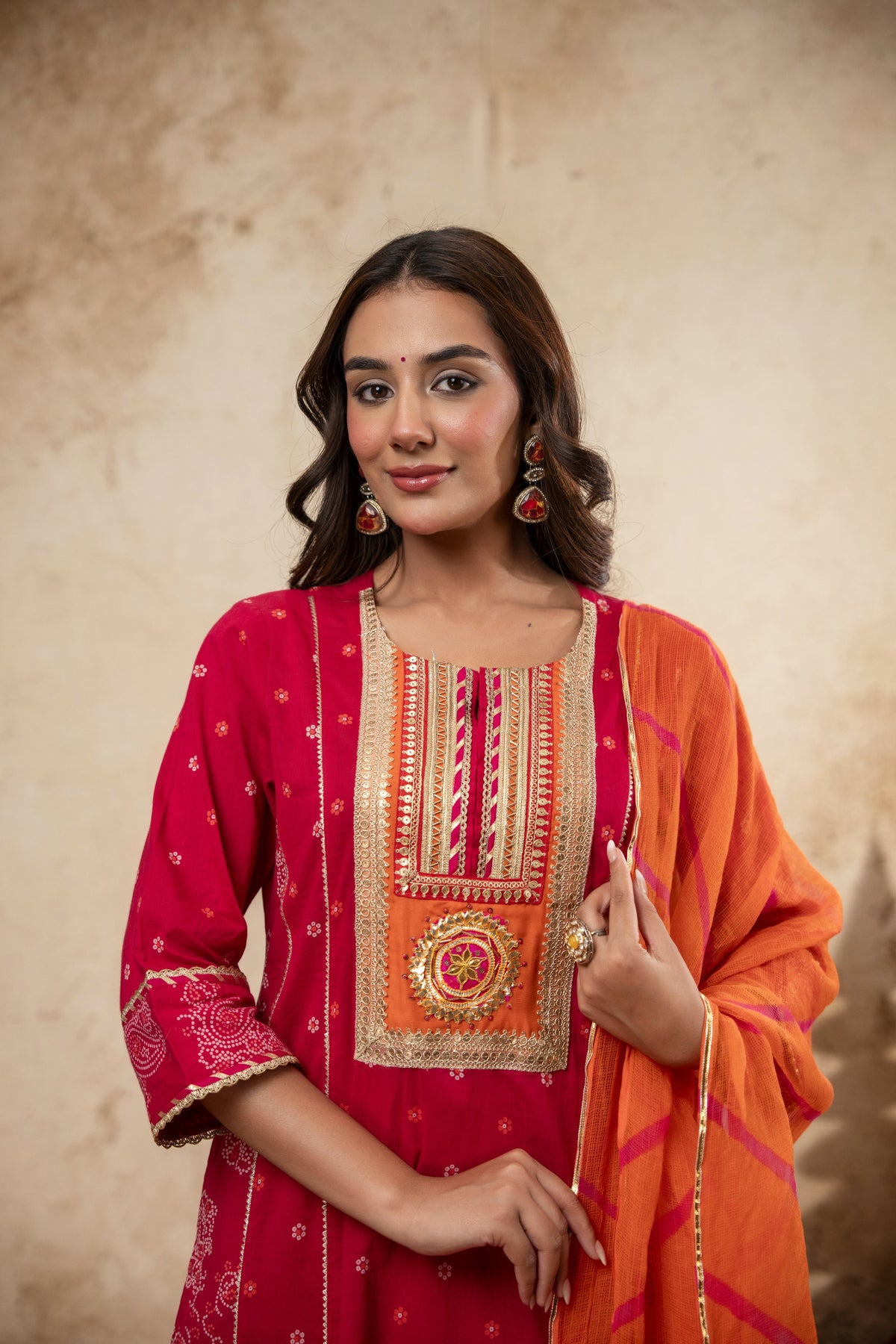 Rani Cotton Suit Set with Gota Patti Work & Kota Doria Dupatta