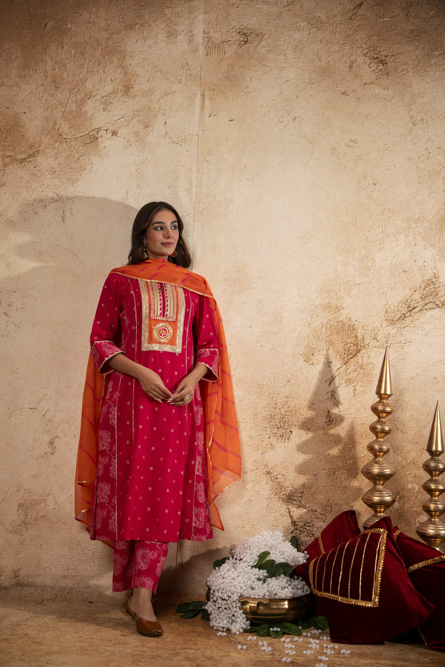 Rani Cotton Suit Set with Gota Patti Work & Kota Doria Dupatta