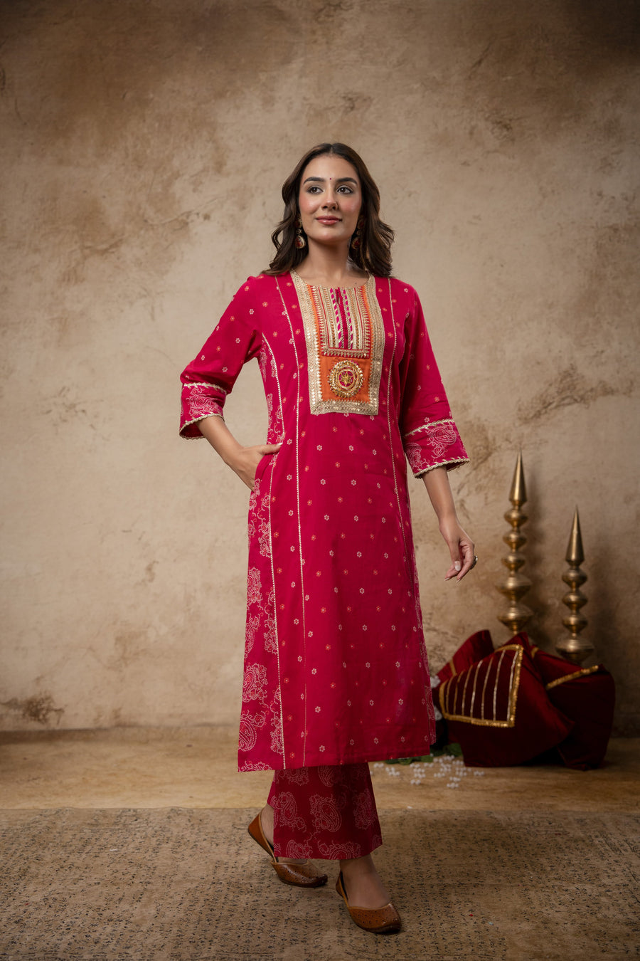 Rani Cotton Suit Set with Gota Patti Work & Kota Doria Dupatta