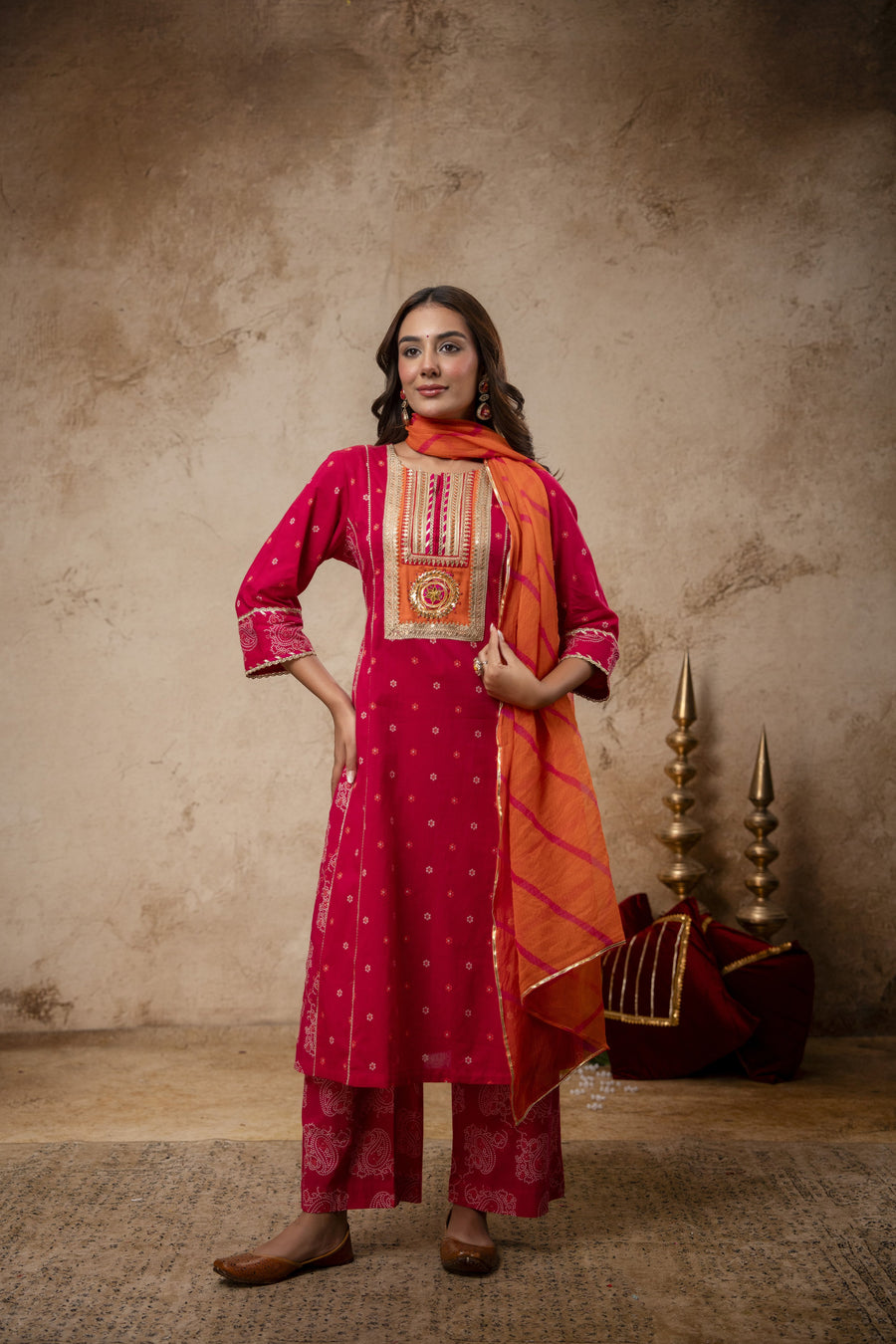Rani Cotton Suit Set with Gota Patti Work & Kota Doria Dupatta