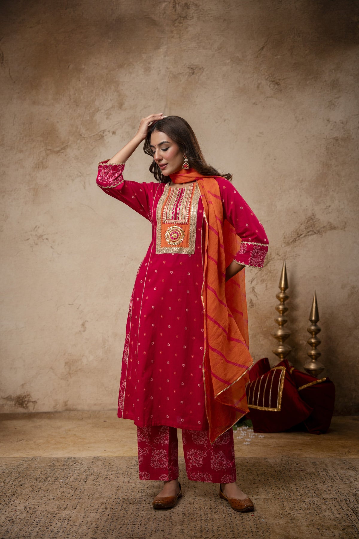 Rani Cotton Suit Set with Gota Patti Work & Kota Doria Dupatta