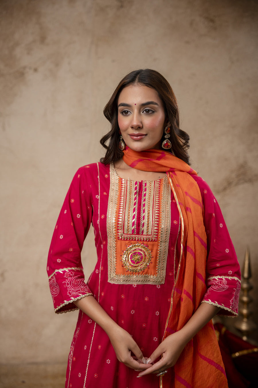 Rani Cotton Suit Set with Gota Patti Work & Kota Doria Dupatta