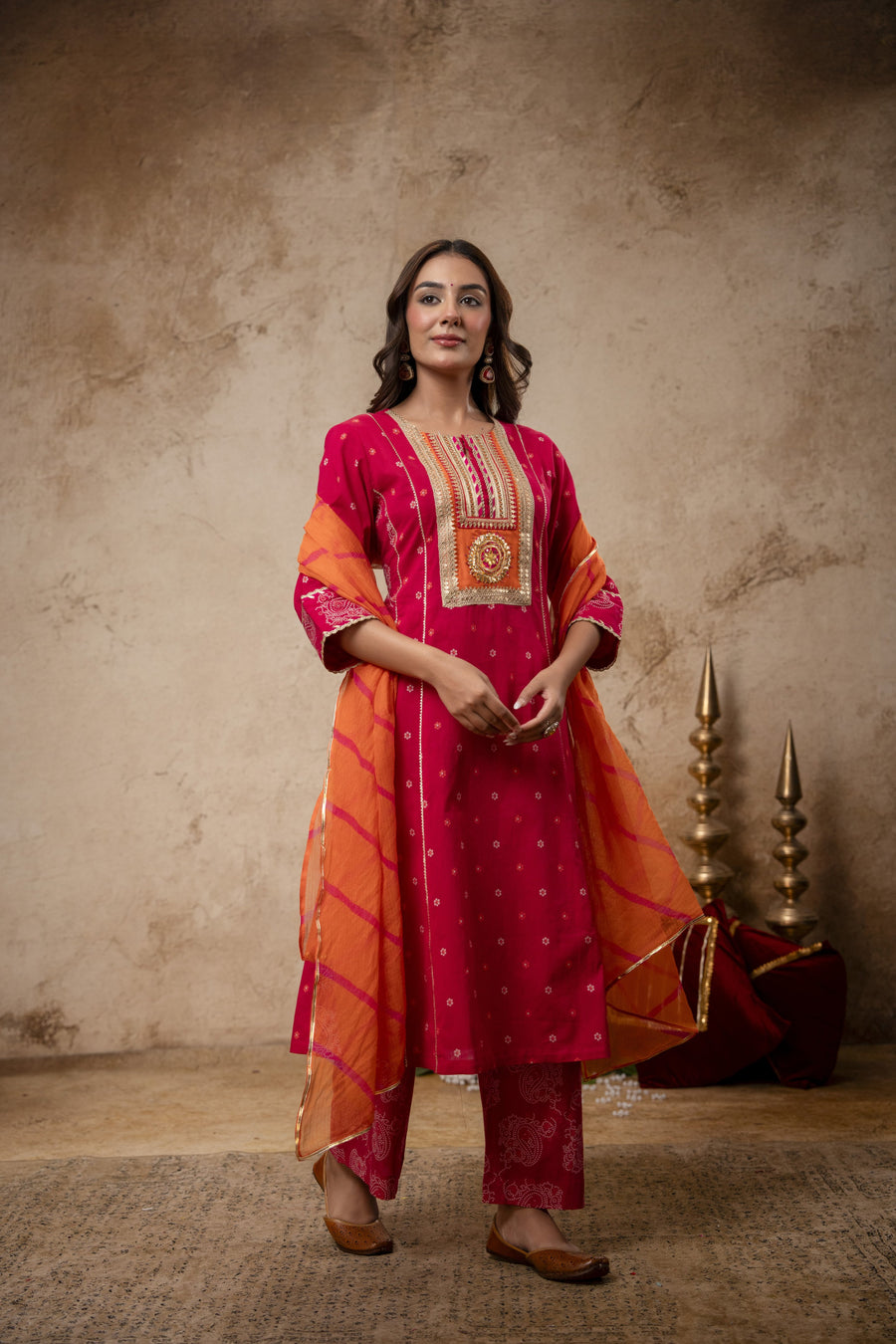 Rani Cotton Suit Set with Gota Patti Work & Kota Doria Dupatta