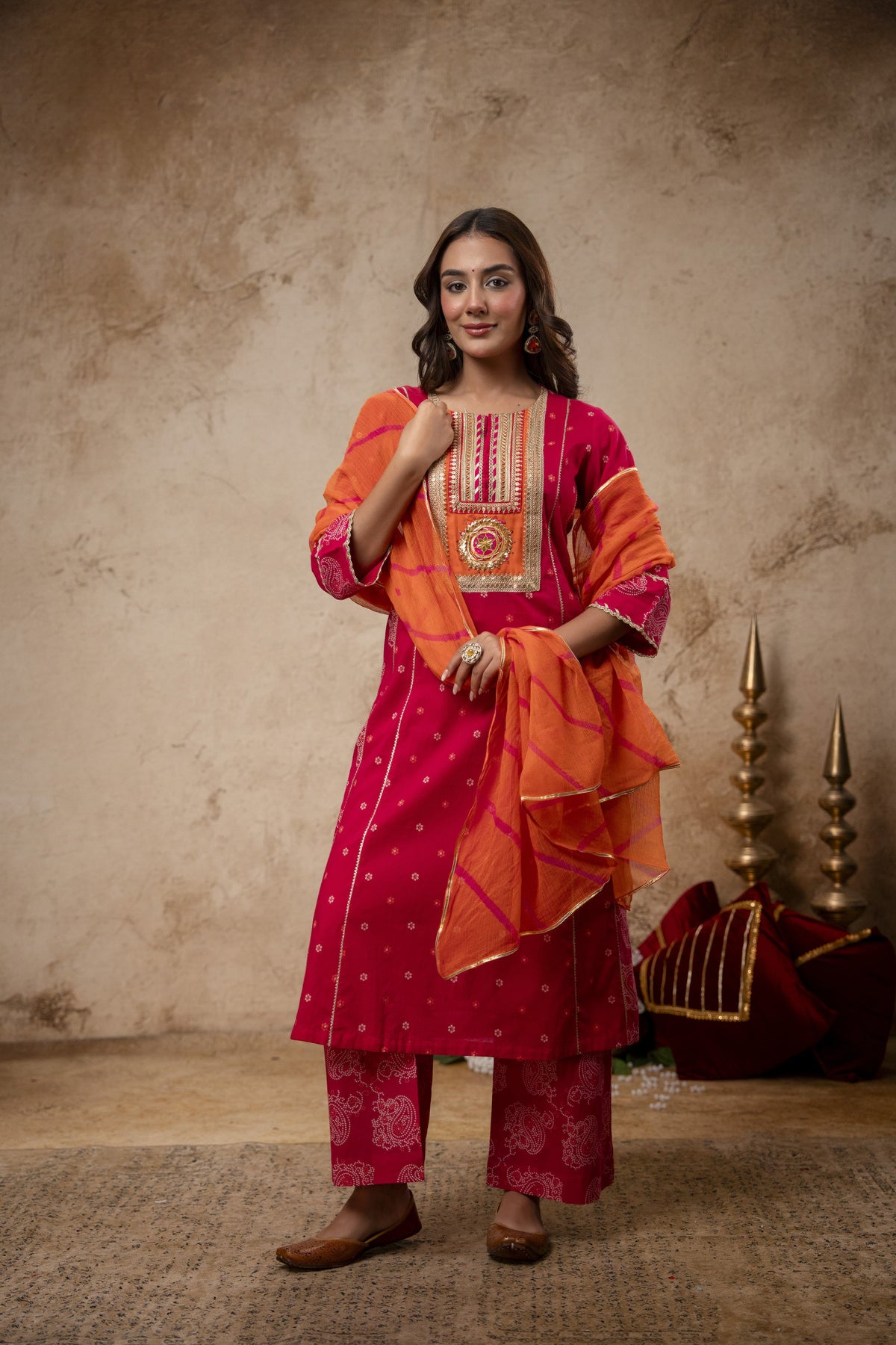 Rani Cotton Suit Set with Gota Patti Work & Kota Doria Dupatta