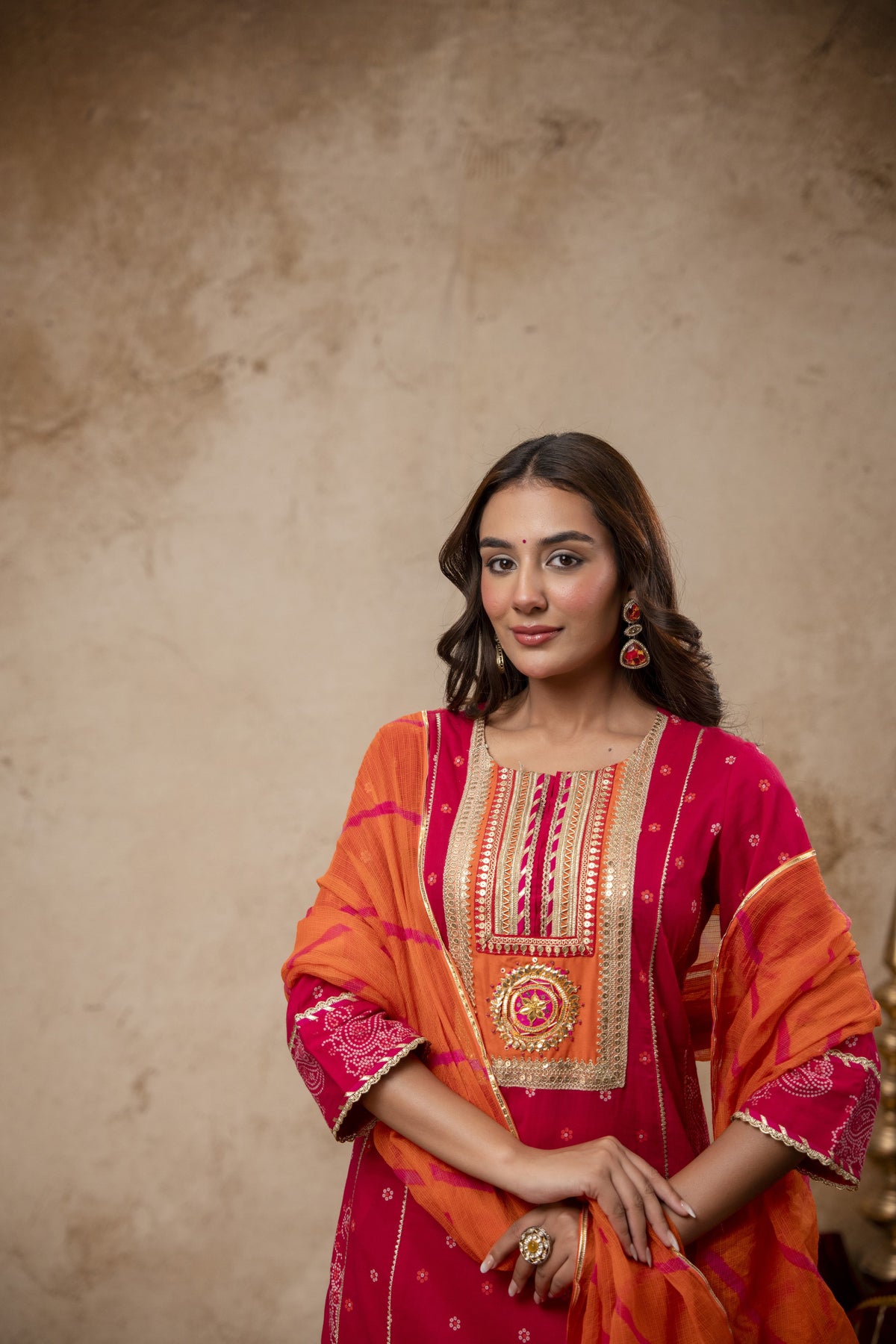 Rani Cotton Suit Set with Gota Patti Work & Kota Doria Dupatta