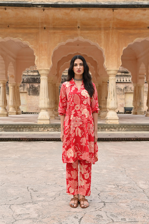 Red Printed Modal Co-Ord Set