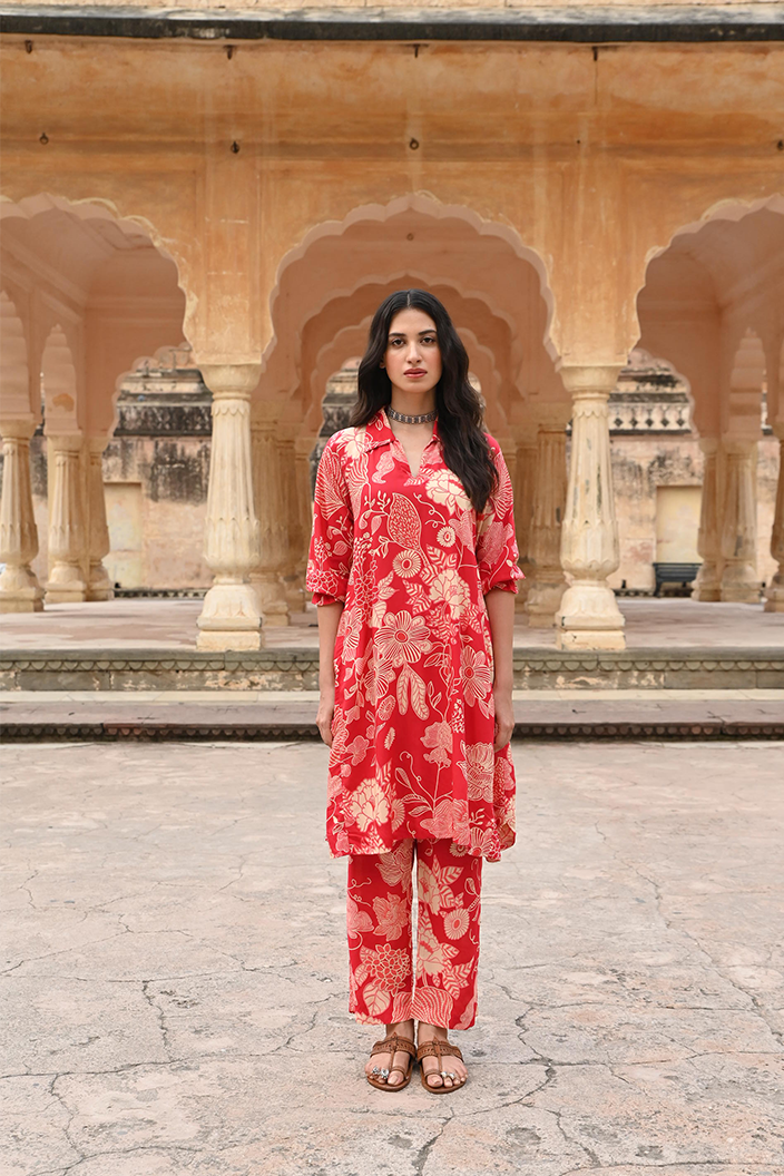 Red Printed Modal Co-Ord Set