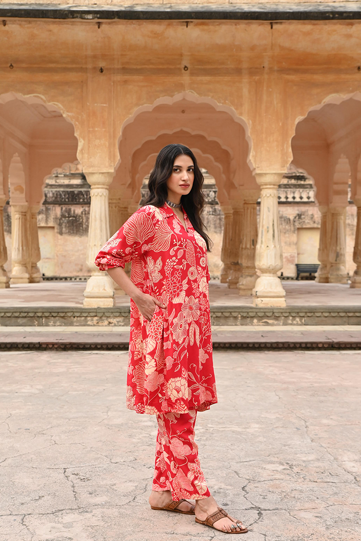 Red Printed Modal Co-Ord Set