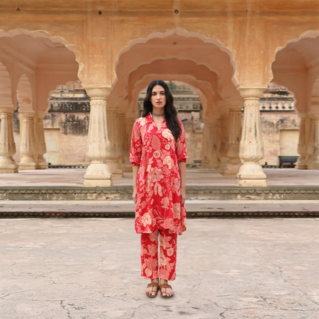 Red Printed Modal Co-Ord Set