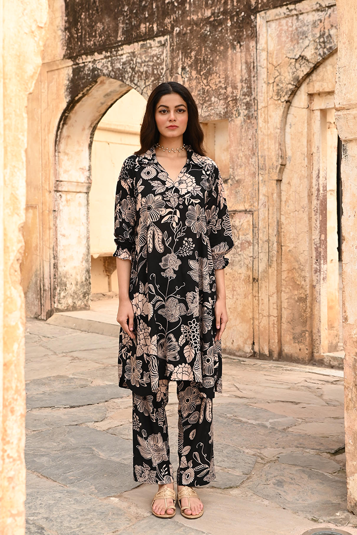 Black Printed Modal Co-Ord Set