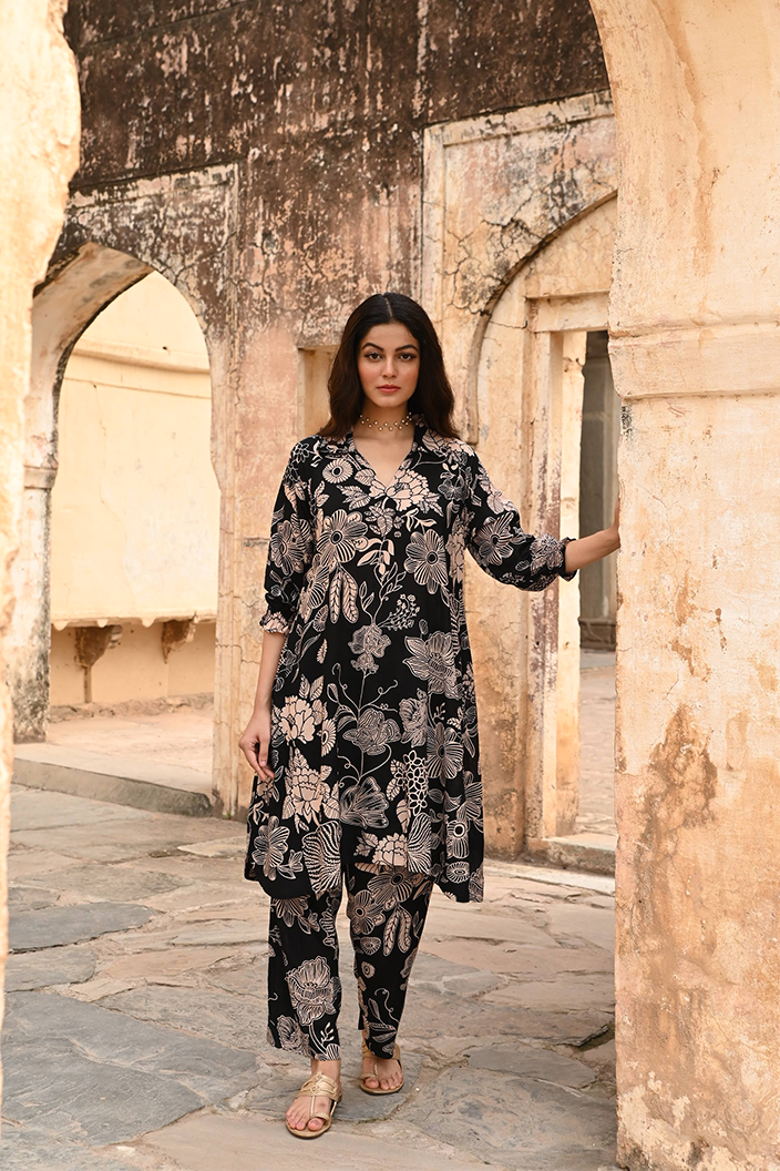 Black Printed Modal Co-Ord Set