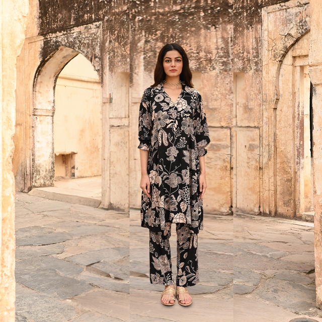 Black Printed Modal Co-Ord Set
